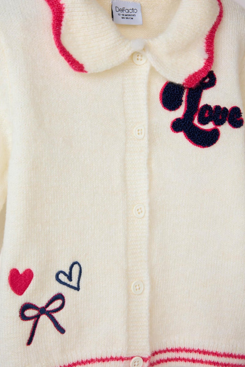 DeFacto Beige BabyGirl Baby Girl Embroidered Large Collar Cardigan Casual - Image 5